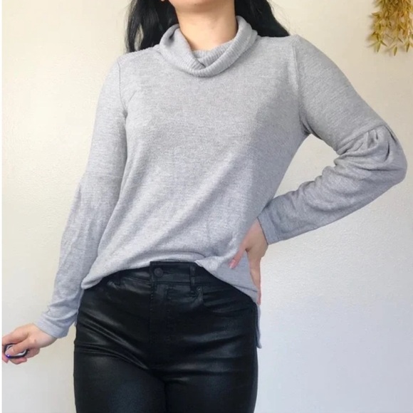 Anthropologie Sweaters - Anthropologie Saturday Sunday Cowl Neck Sweater Medium‎ gray gold metallic cozy